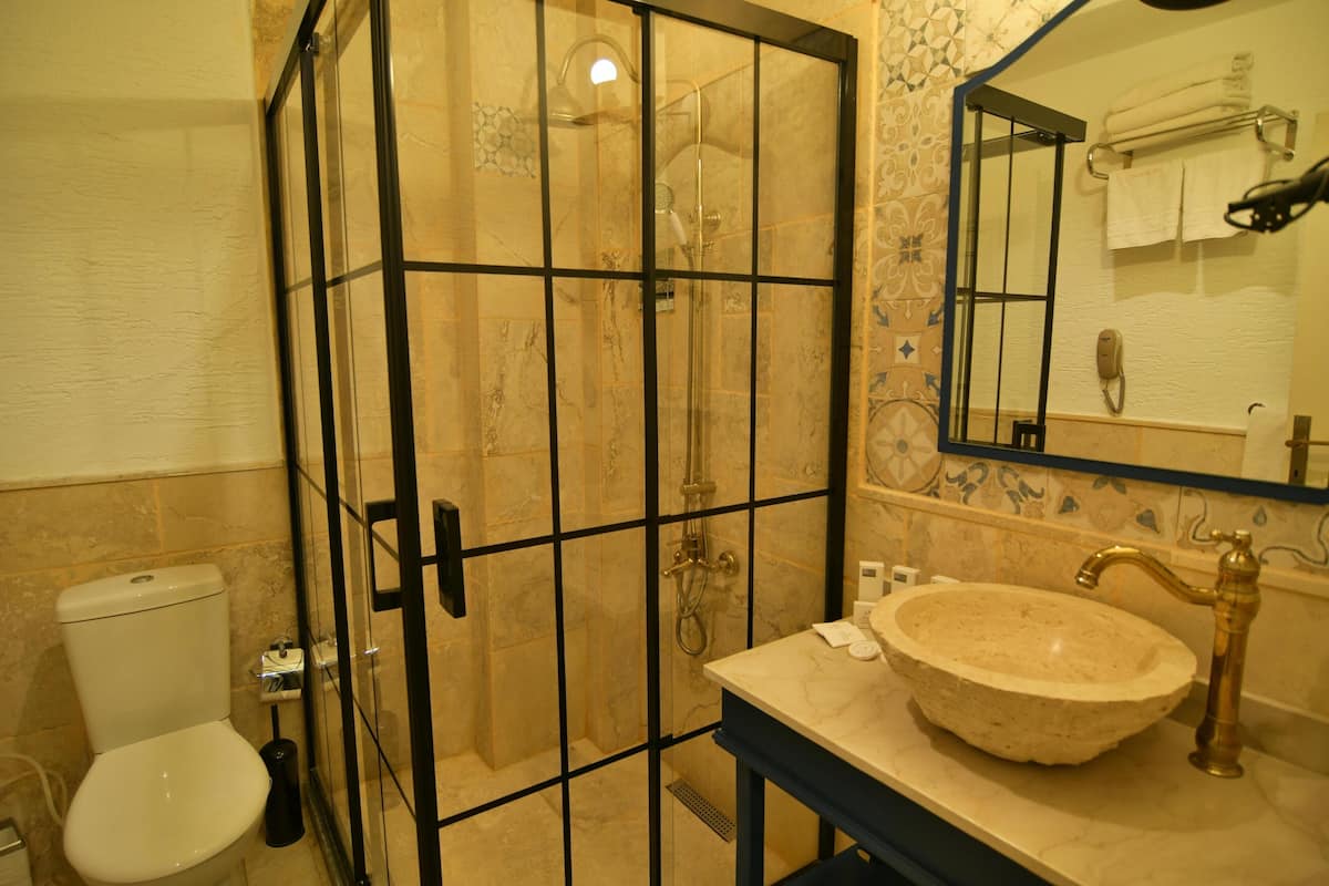 family room | bathroom | shower, free toiletries, hair dryer, slippers