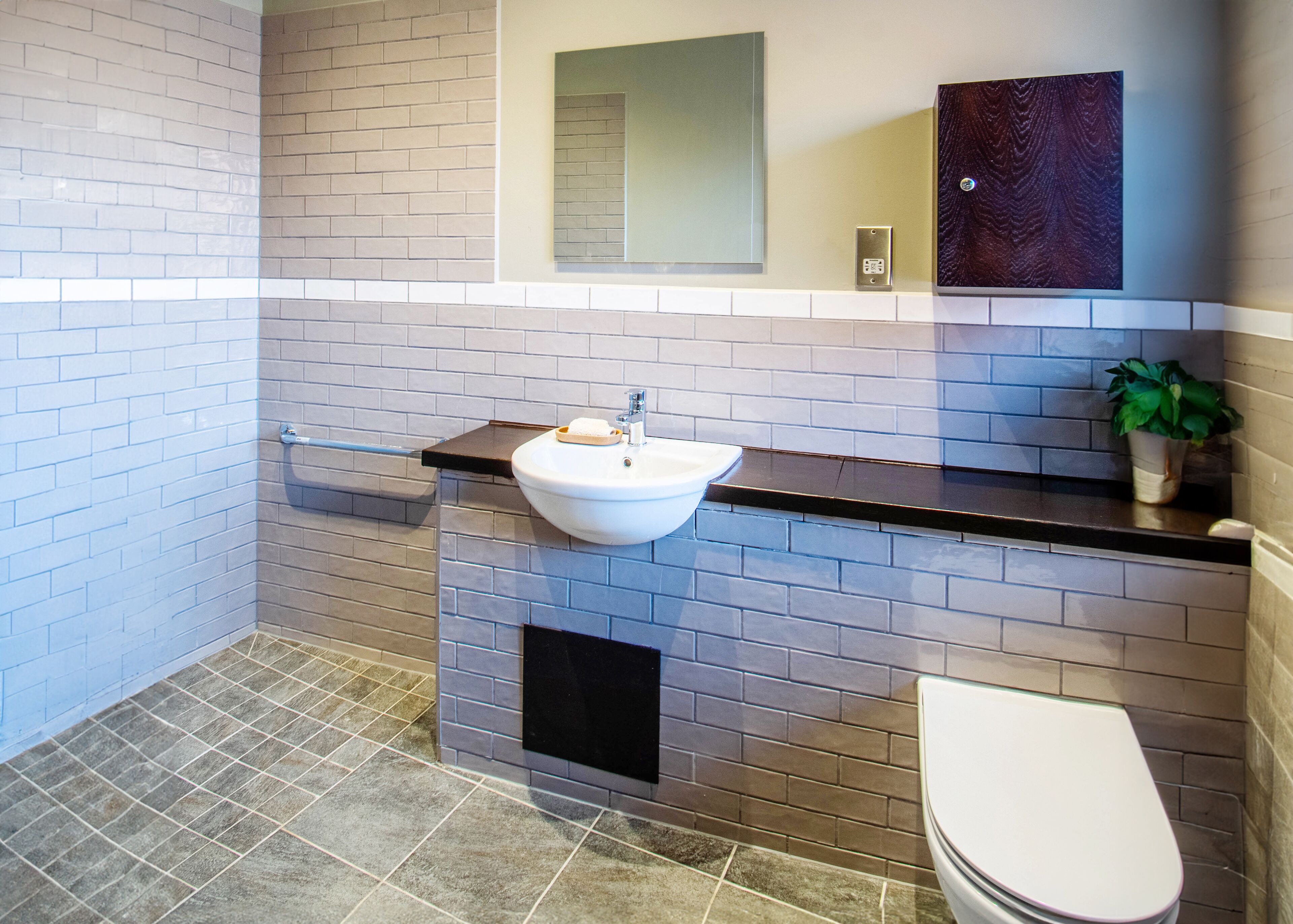 A bathroom with a white sink, a toilet, and a mirror above the sink.