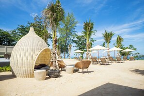 On the beach, white sand
