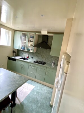 Fridge, microwave, oven, electric kettle
