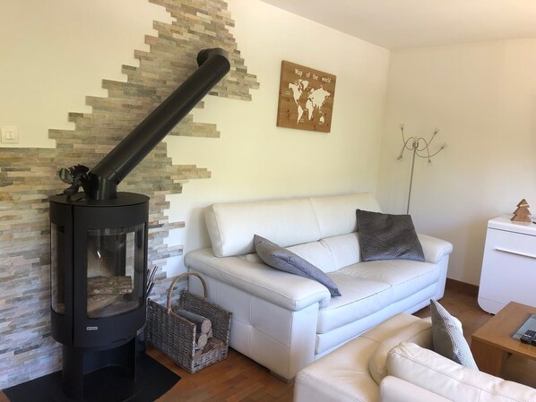 Télévision, cheminée, jeux vidéo, table de tennis de table