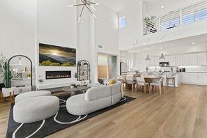 Smart TV, fireplace, video games