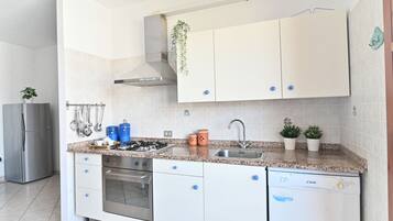 Standard Apartment | Private kitchen | Full-size fridge, microwave, oven, stovetop