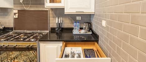 Standard Apartment, 2 Bedrooms | Private kitchen | Full-size fridge, microwave, electric kettle, cookware/dishes/utensils