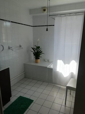 Sèche-cheveux, serviettes fournies, savon, papier toilette