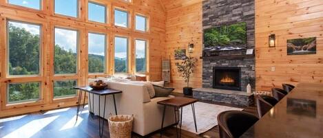 Televisión, chimenea, oficina