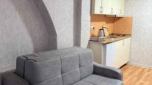Habitación | Cocina privada | Frigorífico pequeño y hervidor eléctrico