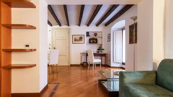 Apartment | Living area | 36-inch flat-screen TV with cable channels