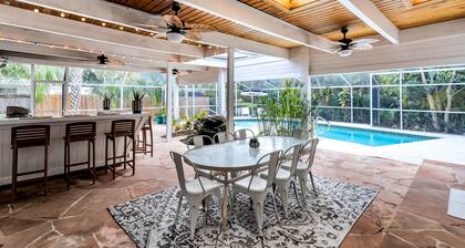 Family friendly Siesta Key home with heated pool. 5 minutes drive to beach.