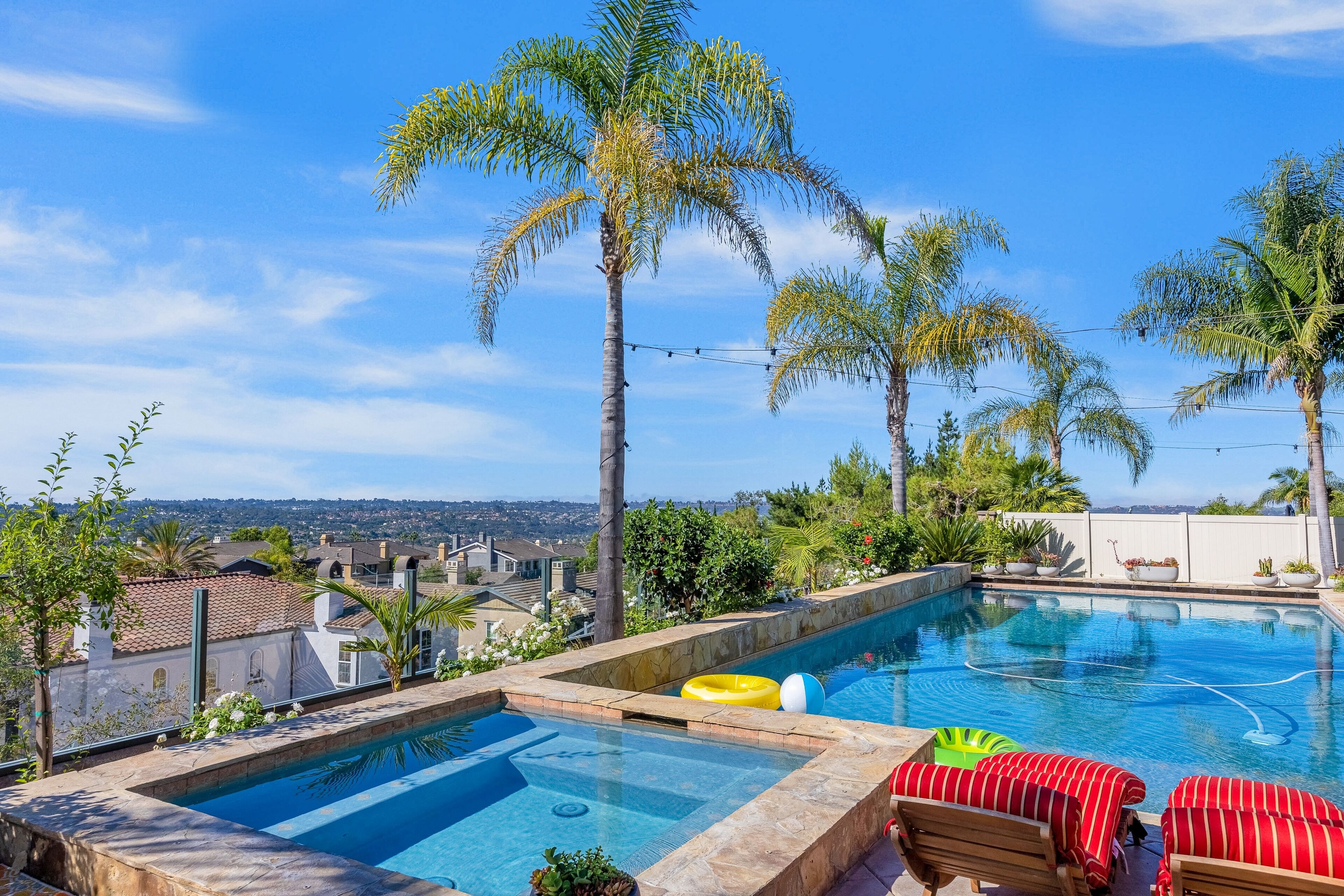 Luxury valley-view home with pool, pool spa, grill, fireplaces, and pool table