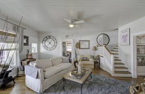 Smart TV, books, music library, stereo