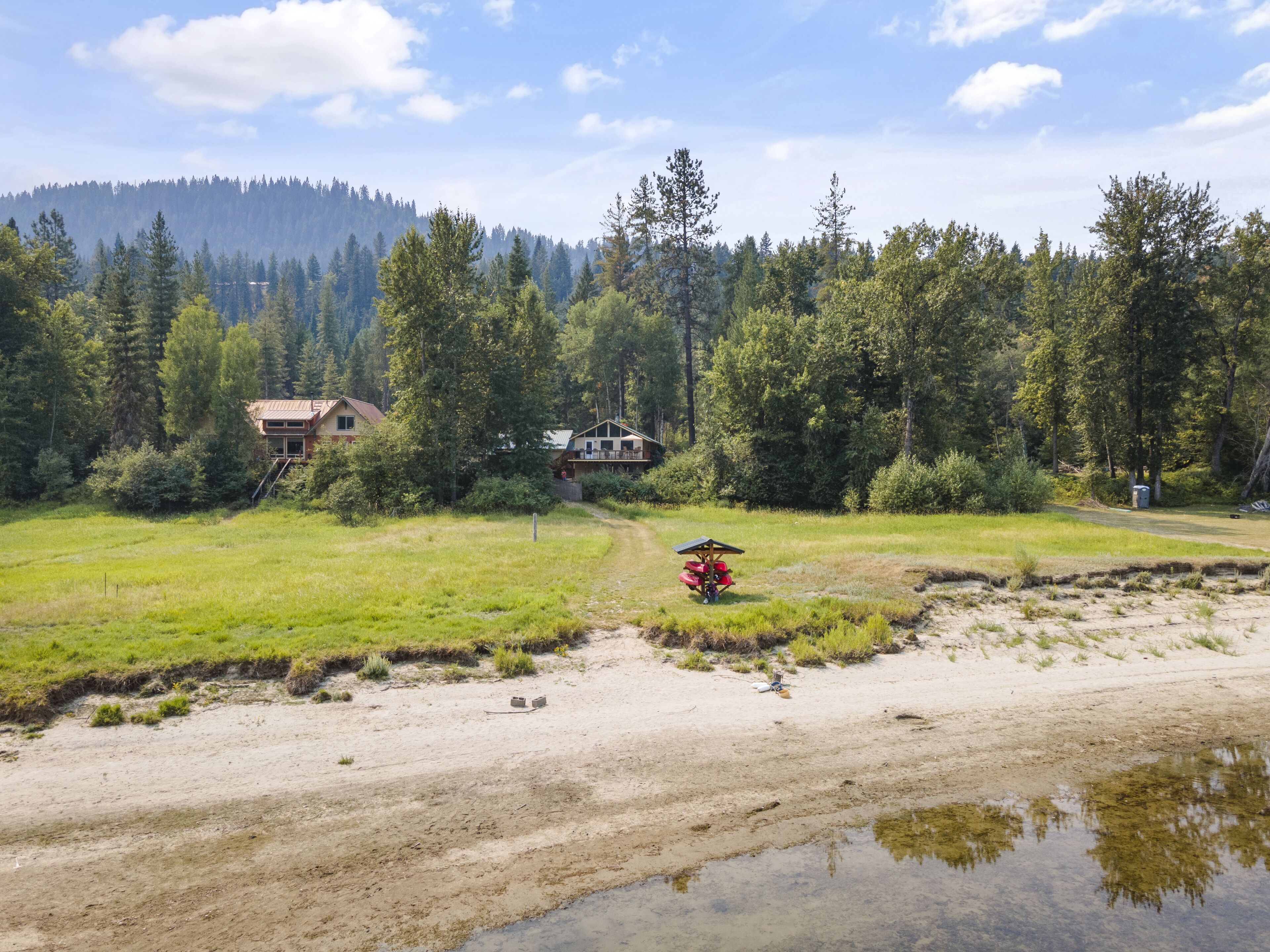 This is a shot of the river at its lowest with a beach area.