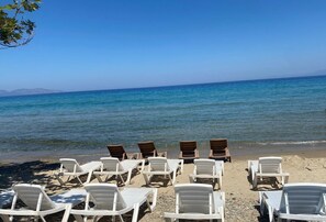 Sun-loungers, beach umbrellas, beach towels