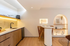 Apartment | Private kitchen | Fridge, microwave, stovetop, dishwasher