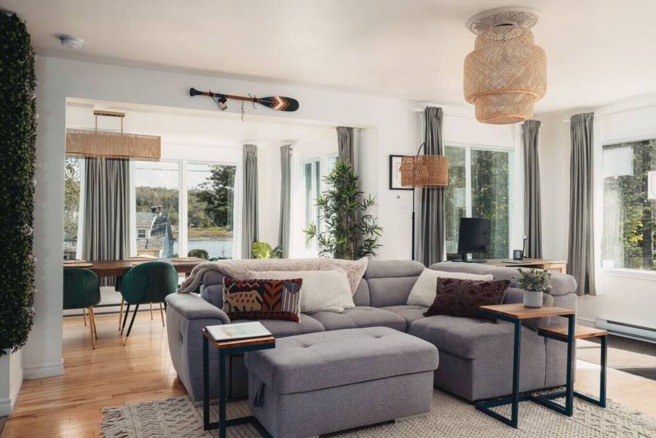 Télévision, cheminée, livres, espaces bureaux