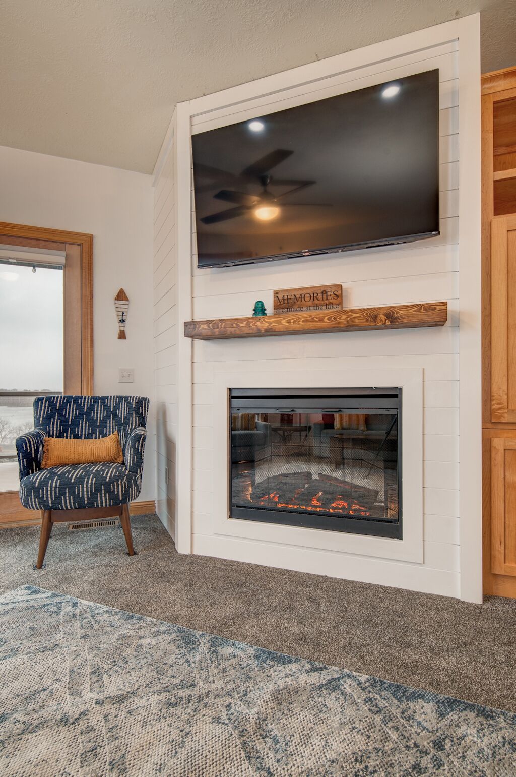 This new fireplace & mantel really adds to the fresh feel along with the new TV!