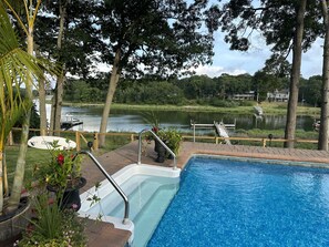 Outdoor pool, a heated pool - Inn The Vineyard: Secluded Waterfront Family Vacation Home in Mattituck (Mattituck)