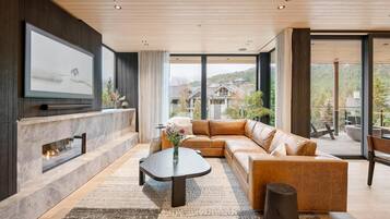 Smart TV, fireplace, stereo