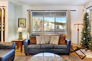 Smart TV, chimenea, biblioteca de música, videoteca