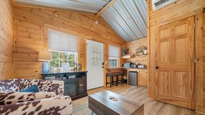Una Smart TV, una chimenea, libros