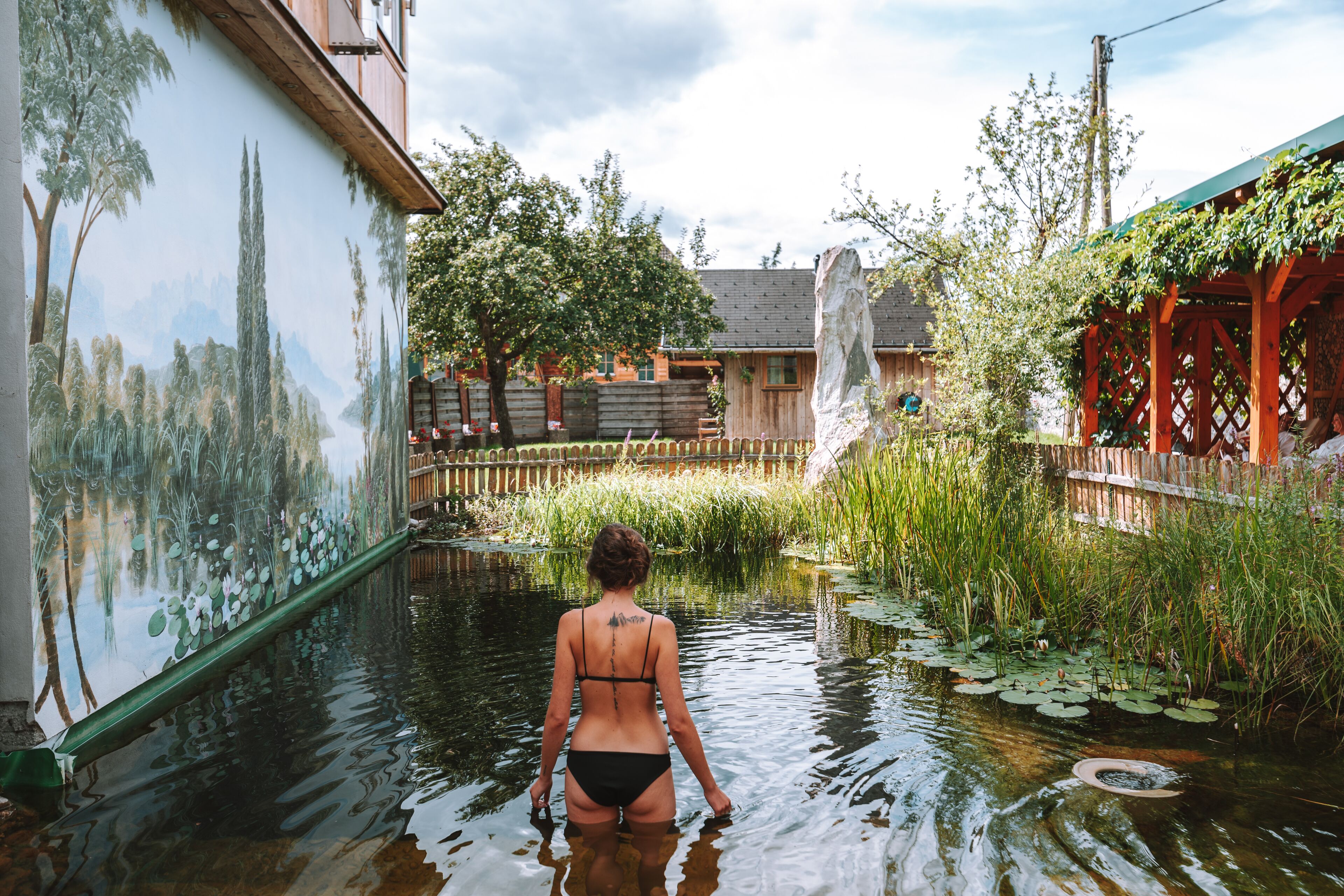 Outdoor pool, pool umbrellas, pool loungers