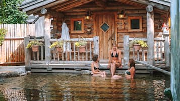 Outdoor pool, pool umbrellas, pool loungers