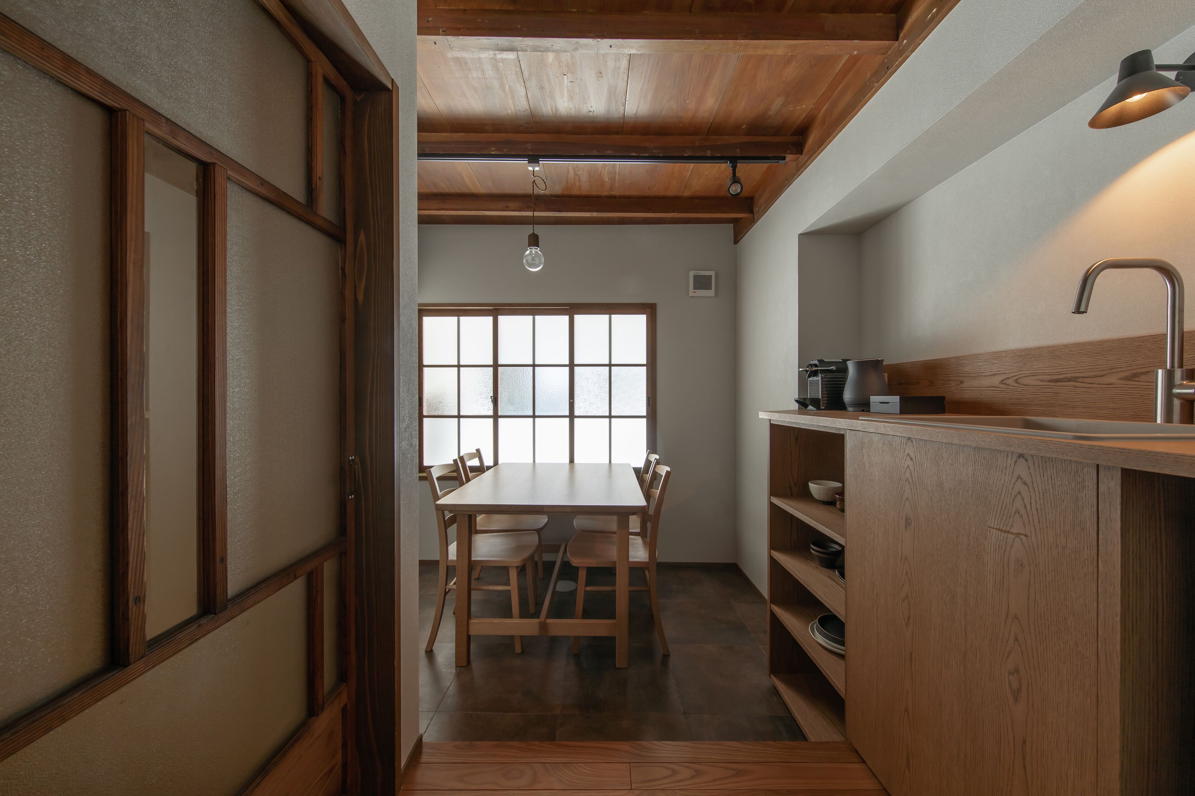 Full-size fridge, microwave, oven, espresso maker