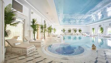 Indoor pool, outdoor pool, open 10:00 AM to 10:00 PM, free cabanas