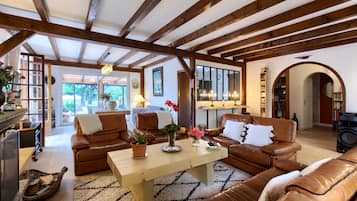 Télévision, cheminée, lecteur de DVD, table de tennis de table