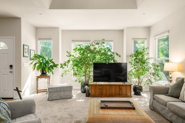 Una televisión, una oficina, una pantalla de ordenador