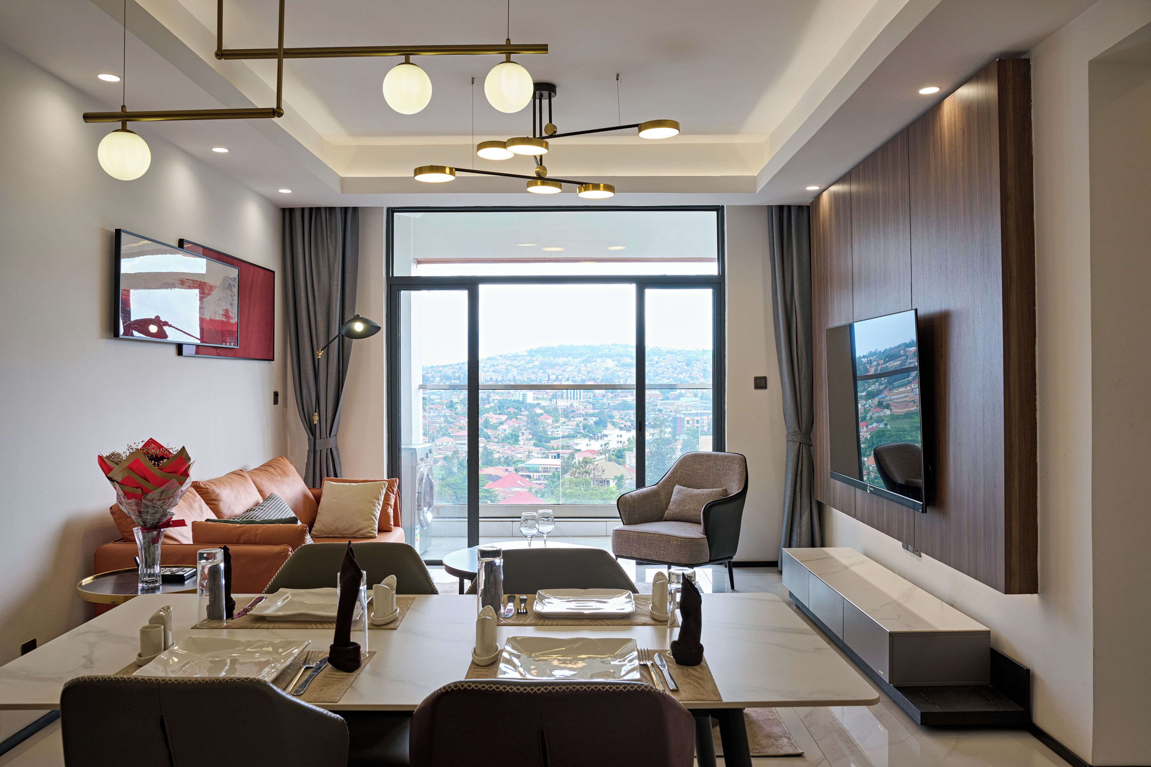 Superior Apartment, 3 Bedrooms, City View | Living area | 142-cm Smart TV with digital channels