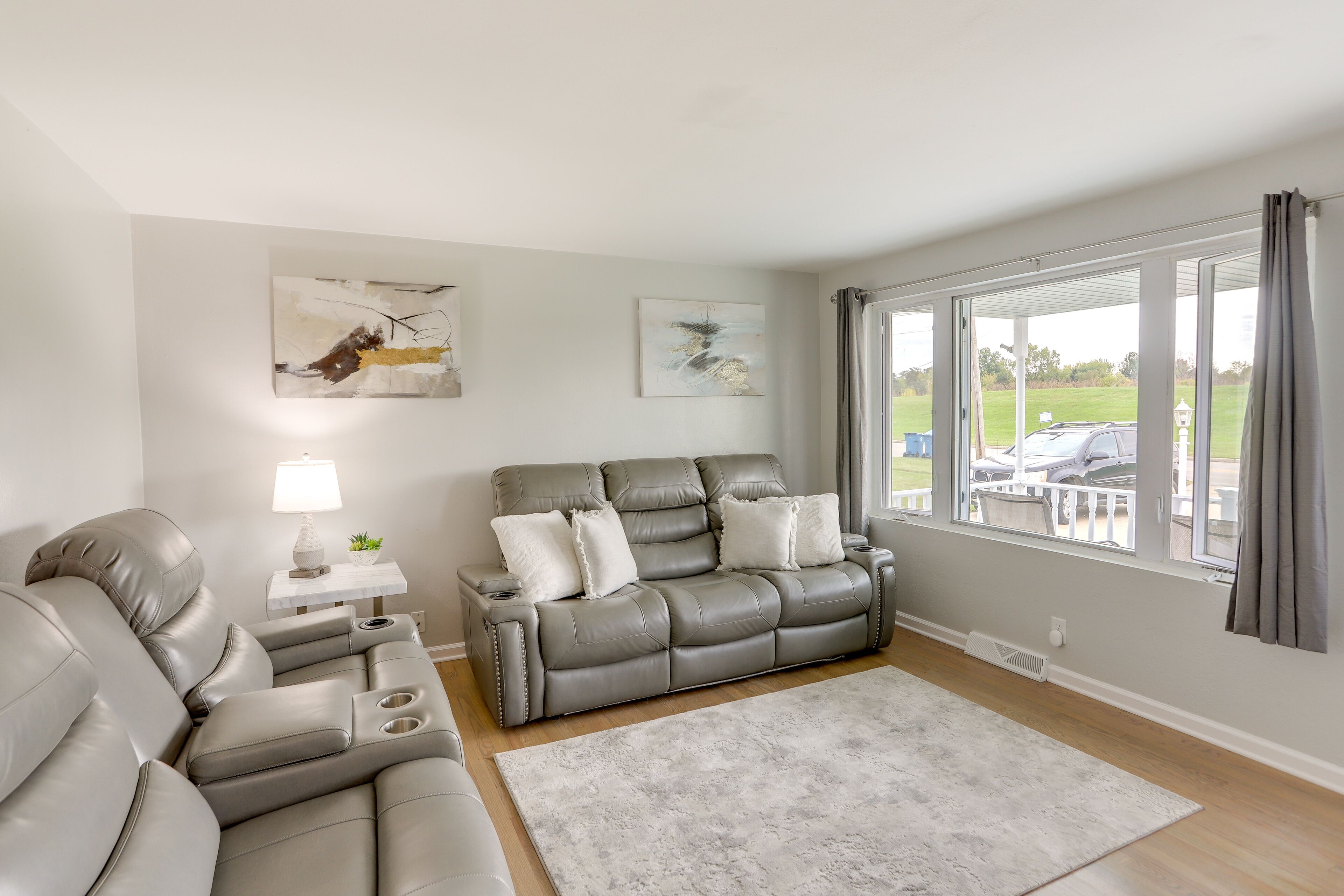 TV, fireplace, books