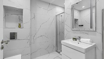 Basic Apartment, Multiple Beds | Bathroom | Shower, hair dryer, towels, soap