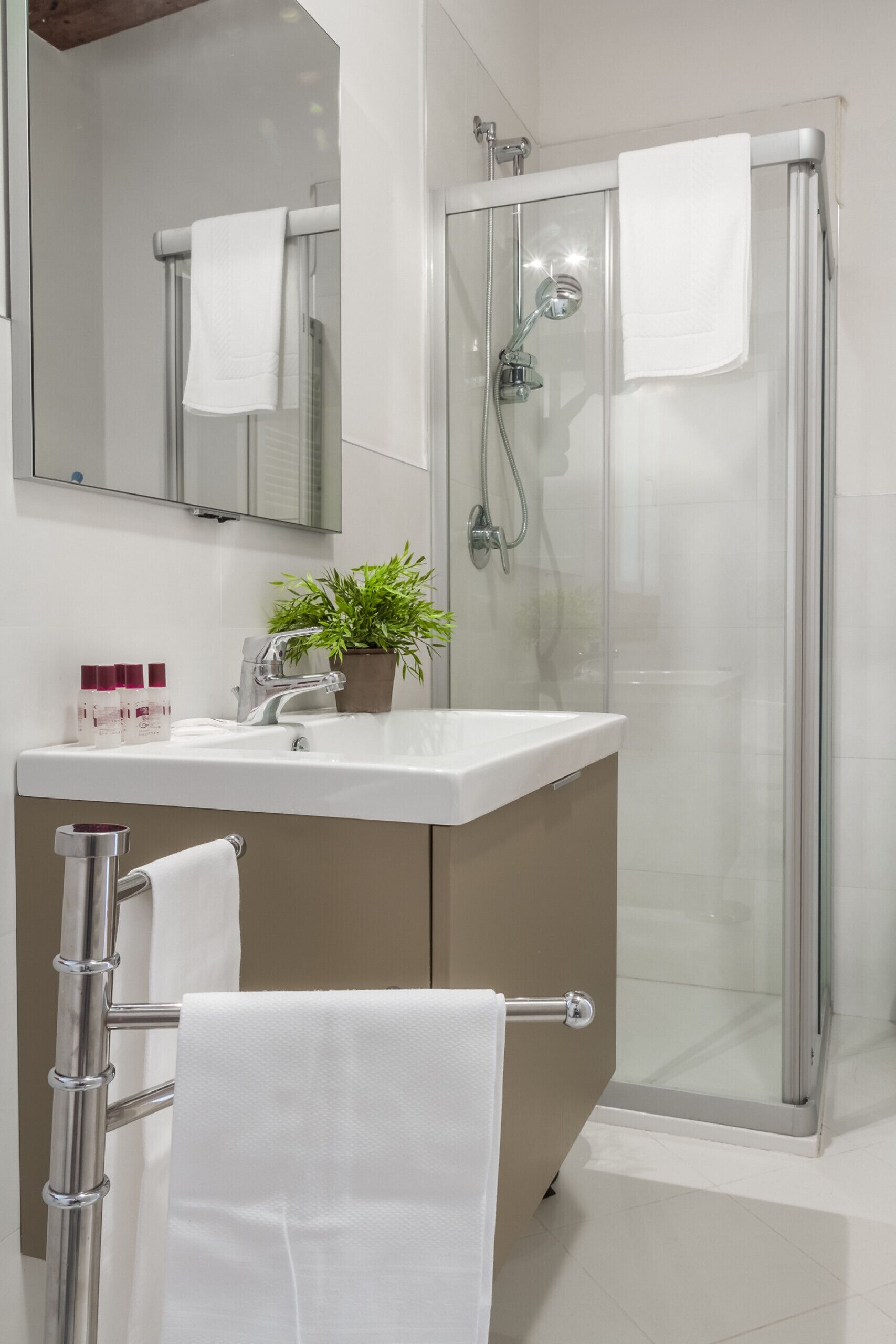 Doccia, asciugacapelli, asciugamani, sapone