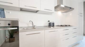 Fridge, microwave, oven, toaster