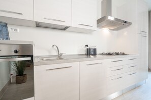Fridge, microwave, oven, toaster