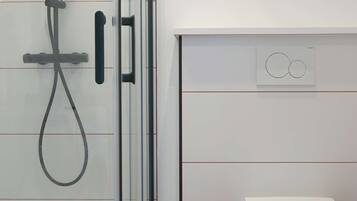 Ducha, secador de pelo y toallas