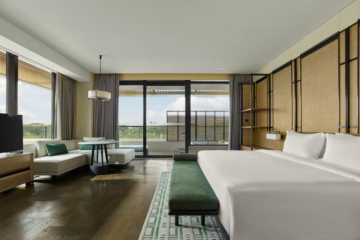 Premier Suite, Terrace | Living area | 55-inch TV with cable channels