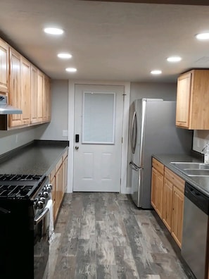 Frigorífico, microondas, horno y placa de cocina