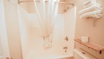 Ensemble baignoire-douche, articles de toilette (gratuits)