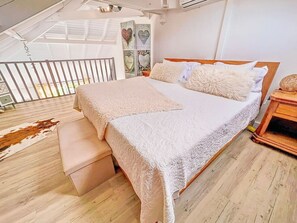 1 bedroom, desk, iron/ironing board, travel cot