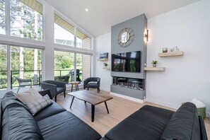 TV, fireplace, table football, offices