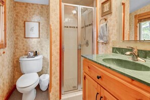 Shower, towels, soap, shampoo