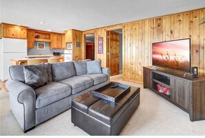 Smart TV, fireplace, video games, DVD player