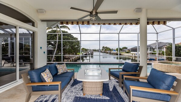 Outdoor pool, a heated pool - Magnificent Vacation Home with long water views, pool, and spa (Marco Island)