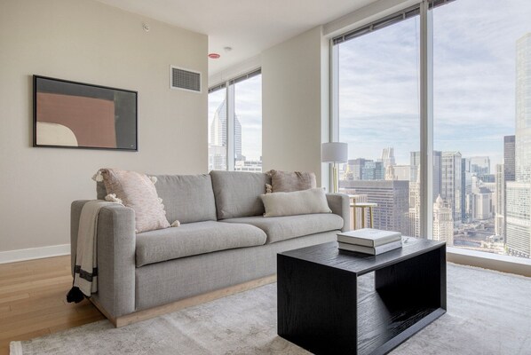 TV, stereo - Upscale Streeterville Jr 1BR w/ Gym, nr Magnificent Mile, by Blueground (Chicago)