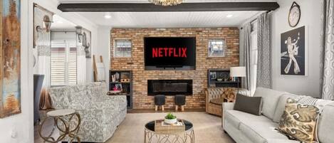 TV, fireplace, offices