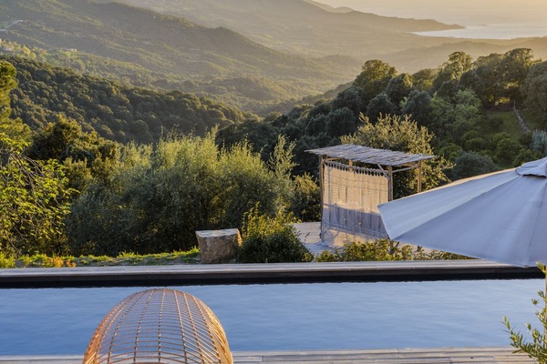 Outdoor pool, pool umbrellas, pool loungers