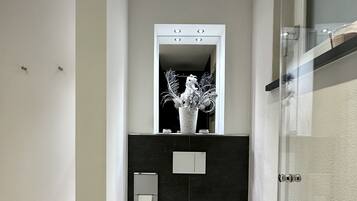 Dusche, Haartrockner, Handtücher, Seife