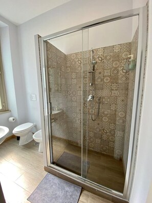 Regadera, secadora de cabello, bidet, toallas 